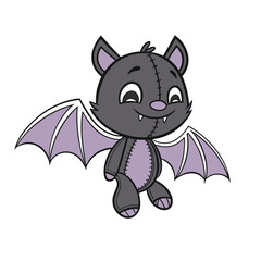 Fototapeta premium Cartoon illustration of a cute bat with wings and a stitched design