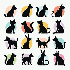 Collection of Animal Silhouettes Featuring Birds, Mammals, and Insects