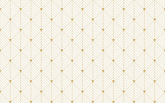 Fototapeta Elegant art deco seamless pattern featuring a subtle golden geometric design with linear and dot accents on a light background. Perfect for refined and classic themes. Vector illustration.