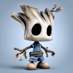 Cute Little Tree Creature with Big Eyes and Wooden Body