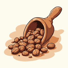 Closeup of roasted brown coffee beans in a white cup, perfect for a morning caffeine drink or espresso