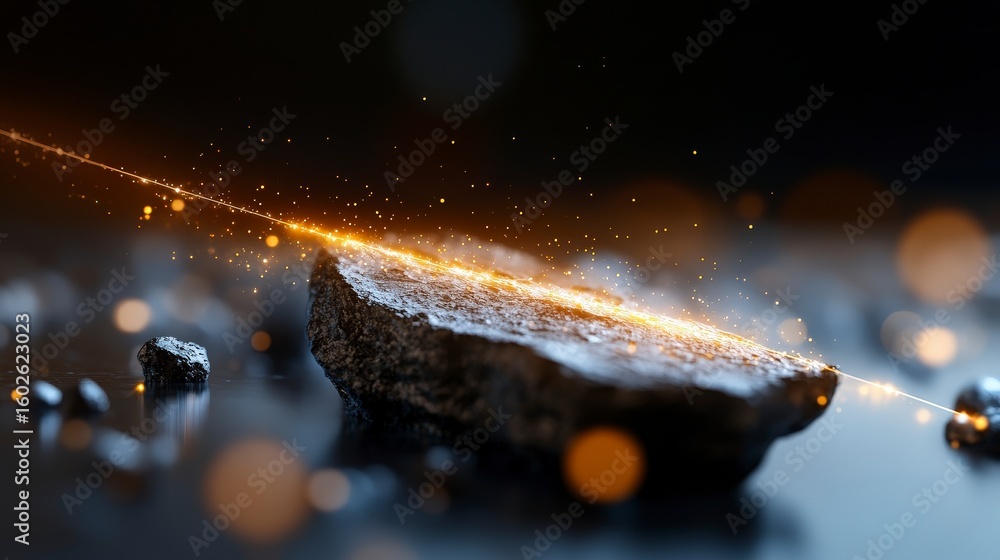 Poster energy flow through stone: a visually captivating macro shot that shows the power of energy moving t