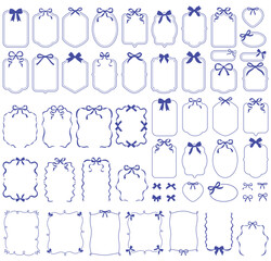 Decorative blue navy frame border with cute bow. Decorative stickers, frames. Antique frame, retro label, royal wedding, sticker for sale or an invitation card, birthday decoration, baby shower