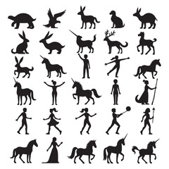 Collection of Animal Silhouettes Featuring Birds, Mammals, and Insects
