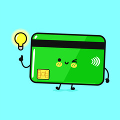 A cute credit card character is having a brilliant financial idea
