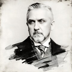 An Old Man With a Beard Wearing a Suit and Tie Looking to the Side