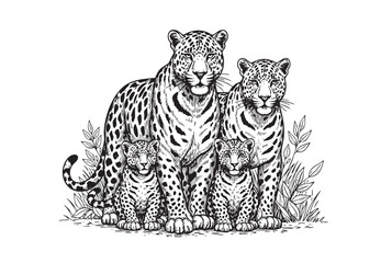 A captivating vector illustration of a leopard family, great for wildlife and nature designs. Wildlife Animals.