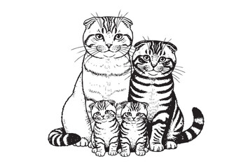 Adorable vector illustration of a scottish fold Cat Family, perfect for pet and family-themed designs. Pet.