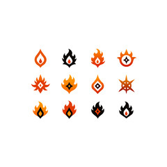15 different magical fire rune icons set on white 