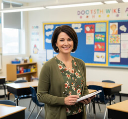 Professional Teacher in Classroom Environment Portrait