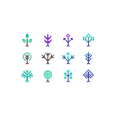 different magical tree rune icons set 