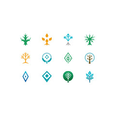 different magical tree rune icons set 