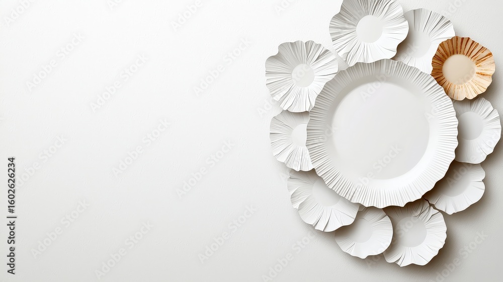 Poster elegant ceramic arrangement: a collection of intricately designed ceramic plates are meticulously ar