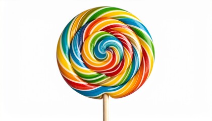 Rainbow Swirl Lollipop on Wooden Stick &ndash; Playful Candy Icon
