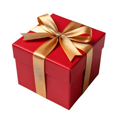 Fototapeta premium A beautifully wrapped red gift box with a golden ribbon and bow isolated on transparent background