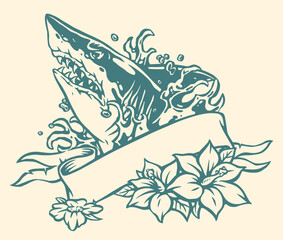 Shark design with floral waves