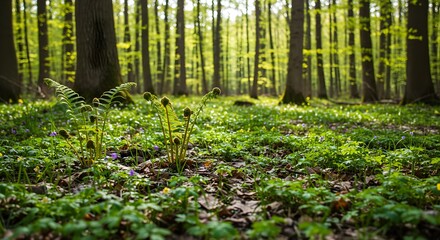 Naklejka premium Forest floor lush green plants