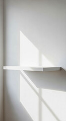 Fototapeta premium Minimalist White Shelf with Sunlight, Interior Decor