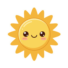 Obraz premium Cute smiling sun with rosy cheeks and bright yellow rays 