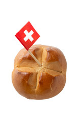 Swiss traditional bread bun for celebrating the National Day in August isolated as sticker