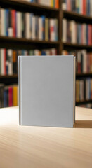 Blank Book Cover Mockup in a Library Setting