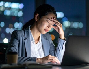 残業で疲労している女性 Generated image