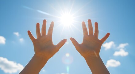 Hands reached towards sunshine