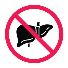 Liver organ prohibition sign, human anatomy flat vector clip art with forbidden icon
