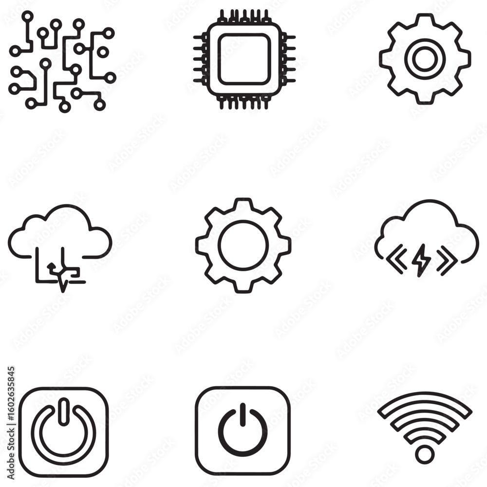 Poster modern outline icon set representing technology cloud computing digital devices and connections