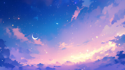 幻想的な夜空のイラスト素材