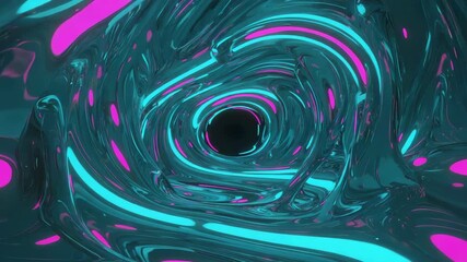 Colorful flowing tunnel with magenta and teal liquid swirl in endless motion - Powered by Adobe