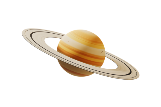 Saturn planet with prominent rings isolated on transparent background