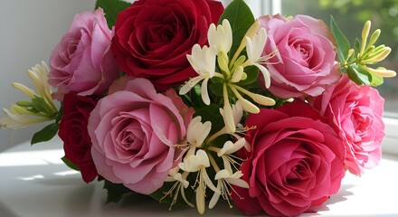 Naklejka premium Roses and honeysuckle bouquet