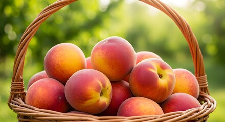 Ripe peaches in a wicker basket