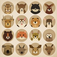 Cute animal portraits in circular frames.