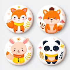 Fototapeta premium Cute cartoon animal illustrations on a white background.