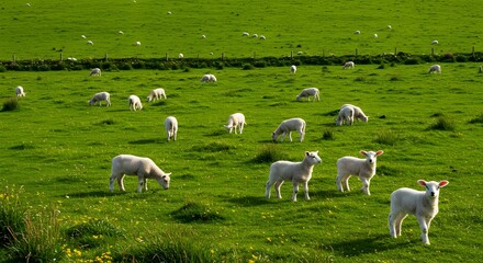 Sheep grazing in a green field