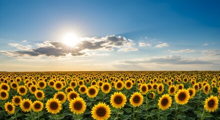 Sunflowers field under sunset sky