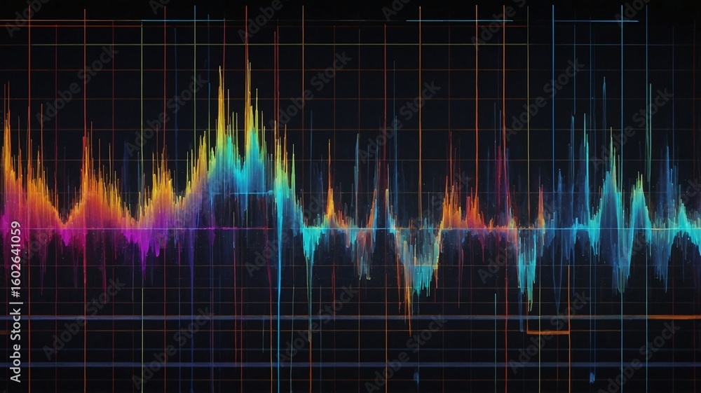 Poster Vibrant waveform display illustrating audio frequencies with a modern design.