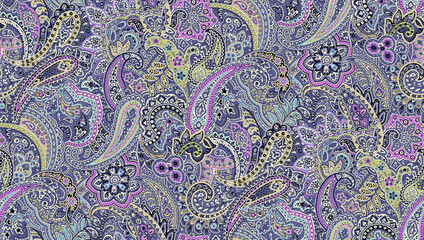 Traditional and ornamental, inspired by Persian and Indian textile designs,Colorful tie dye shibori print. Seamless hand drawn boho batik pattern. background. Modern batik