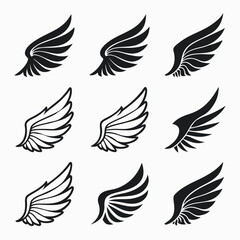Fototapeta premium Twelve Stylized Minimalist Black and White Wings Set 1