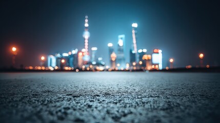 Obraz premium Urban cityscape at night seen from street level.
