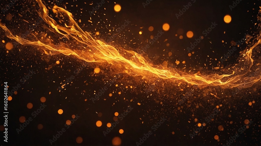 Poster dynamic orange flames and sparks create a mesmerizing visual effect against a dark background.