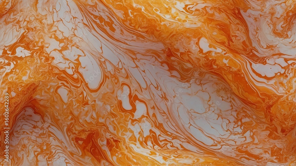 Poster an abstract orange and white marbled texture with flowing patterns, evoking a sense of warmth and en