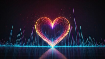 A vibrant, colorful heart shape illuminated against a dark background, symbolizing love and connection.
