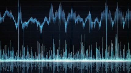 A captivating digital visualization of sound waves in blue tones, illustrating the dynamics of audio signals.