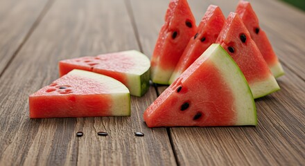 Watermelon slices on wooden table