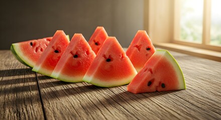 Watermelon slices on wooden table