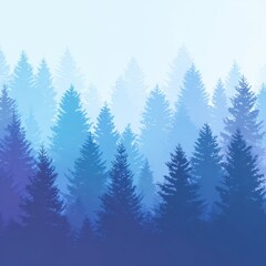 Fototapeta premium Misty forest scene with blue toned trees.