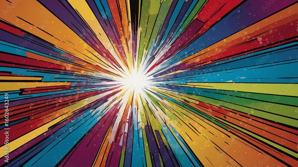Poster a vibrant explosion of colors radiates from the center, creating a dynamic and energetic visual expe